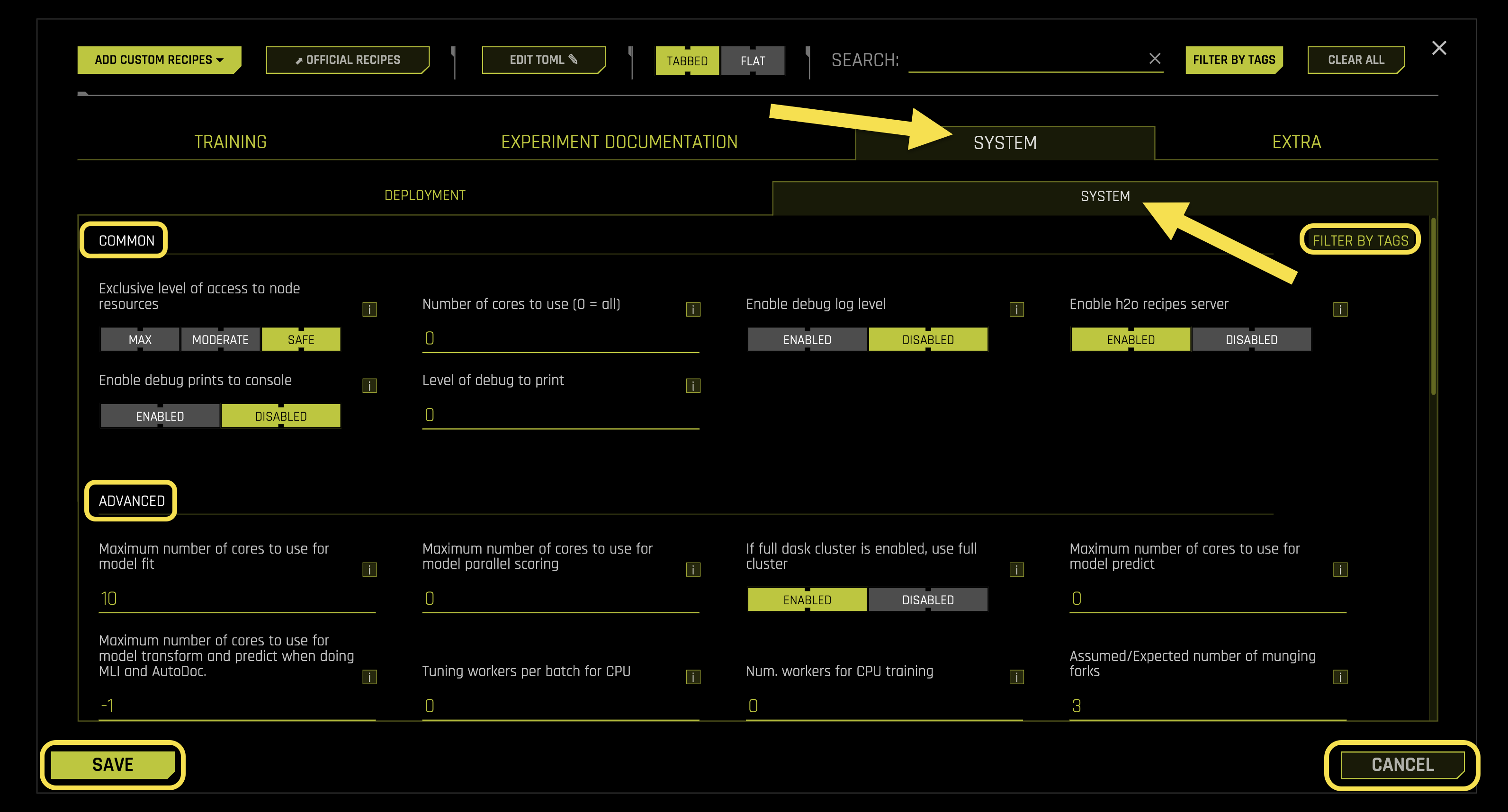 System Configuration Settings