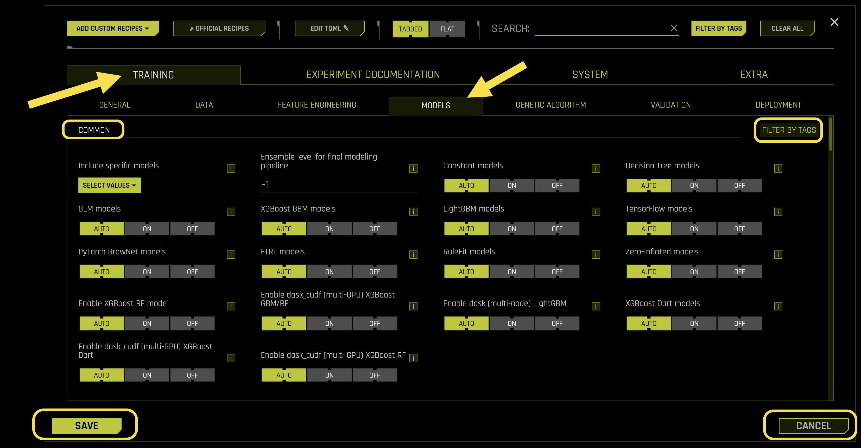 Models Training Settings