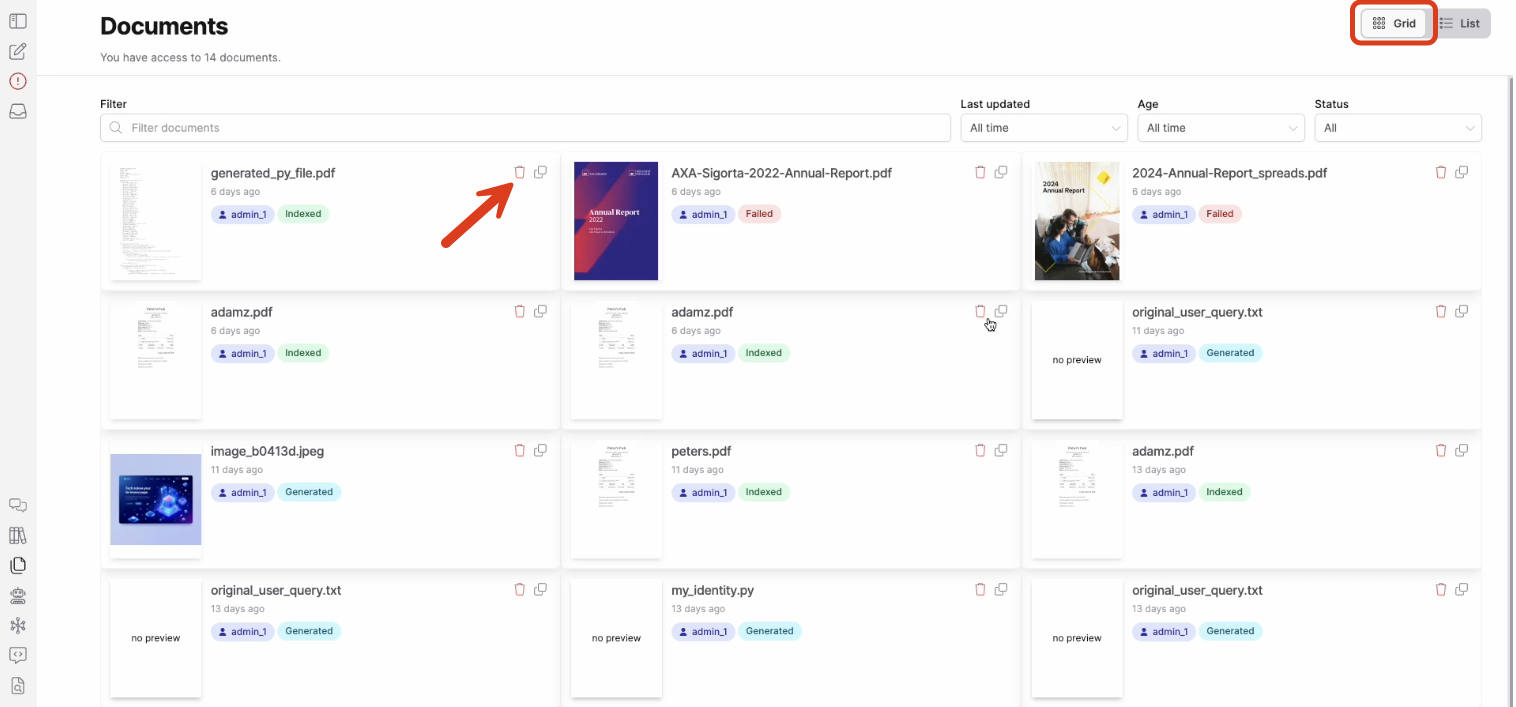 Delete a Document from Grid View