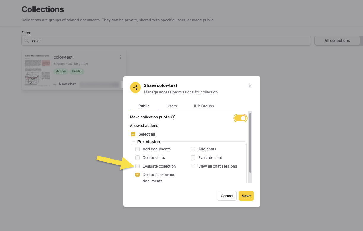 Evaluate collection permission in sharing settings