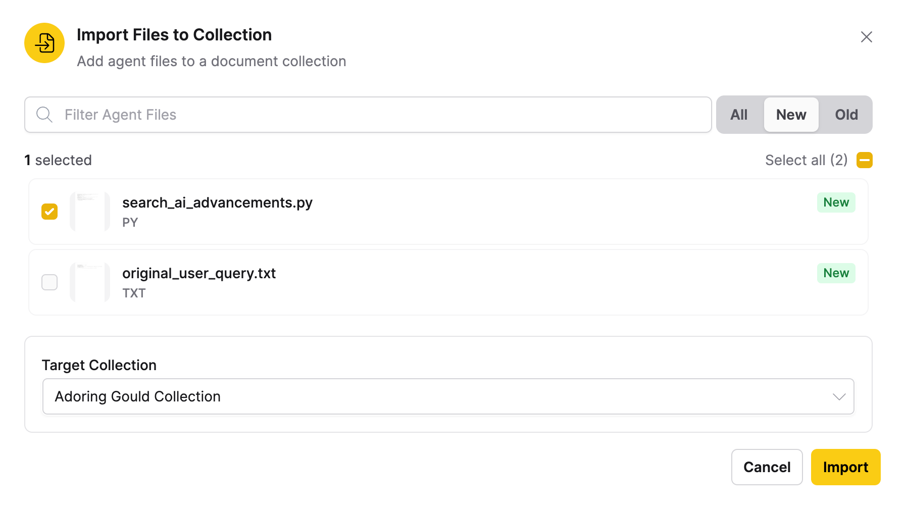 Import files to Collection