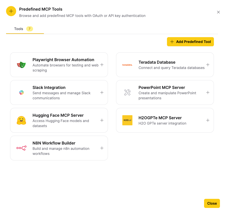 The Predefined MCP Tools dialog