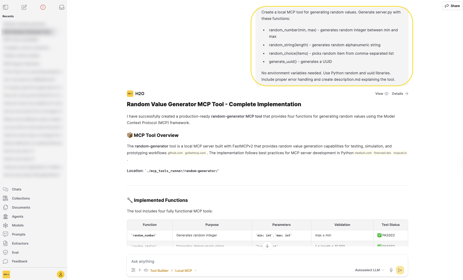 Tool Builder with Local MCP prompt