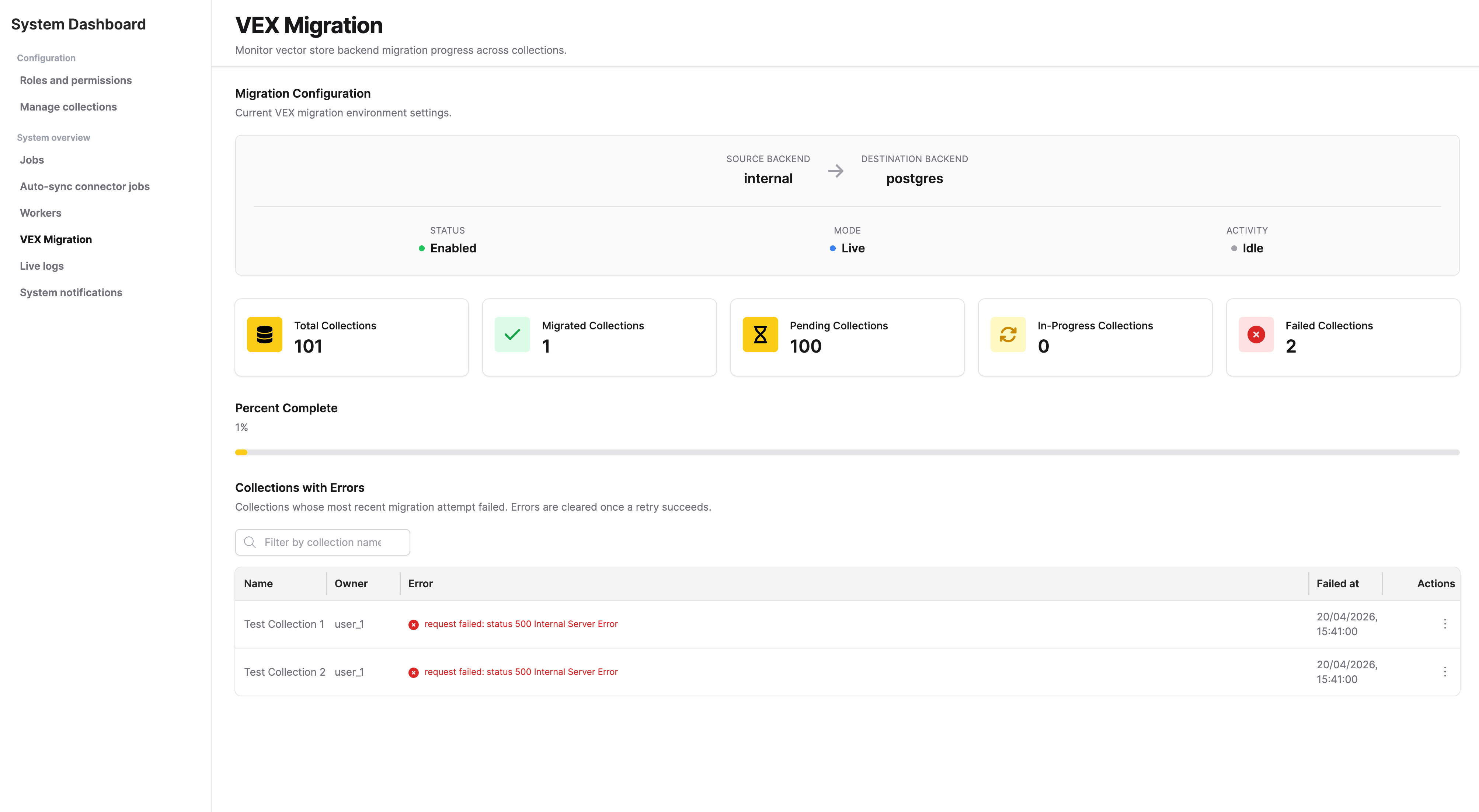 Vex Migration Dashboard