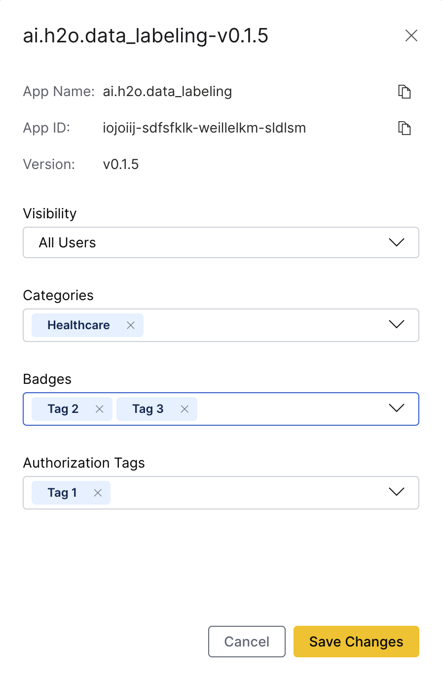 App configuration panel