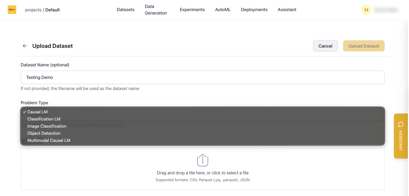 Problem Type dropdown