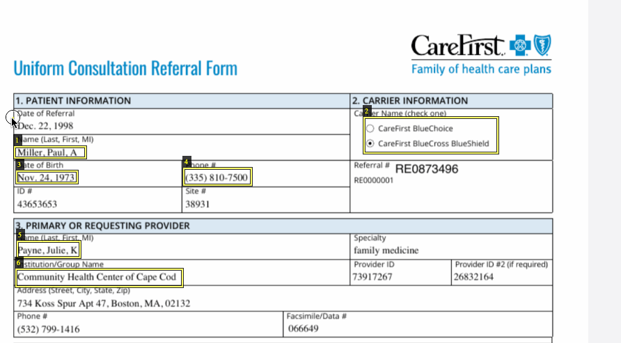 GIF showing how to draw a bounding box and select the appropriate label (in this case the Referral Date).