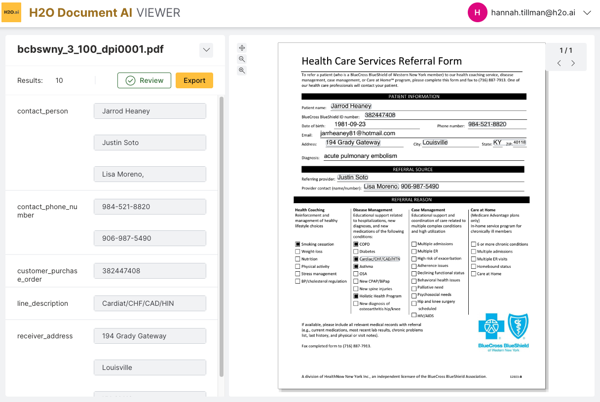 The document results page you can review after your document has finished processing.