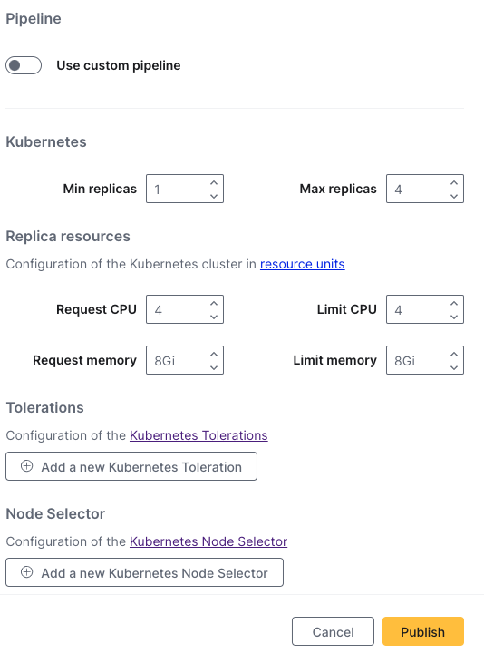 The bottom part of the Publish Pipeline panel.