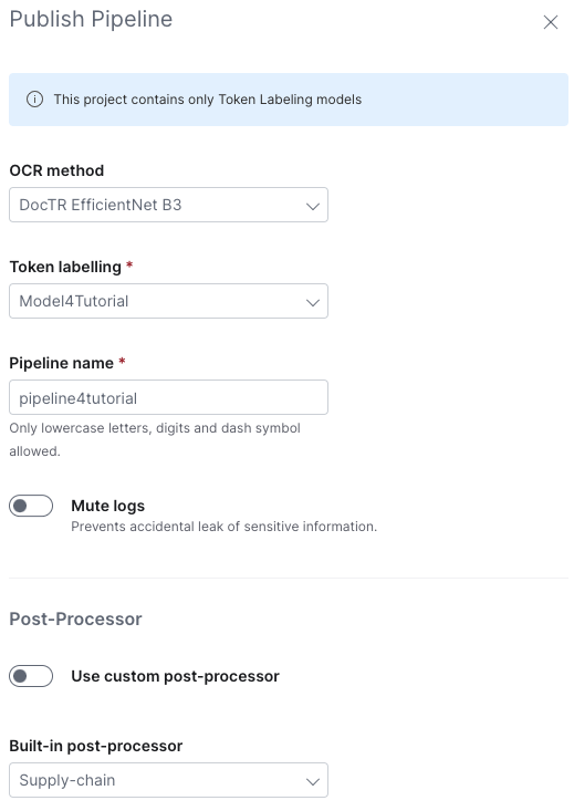 The top part of the Publish Pipeline panel.