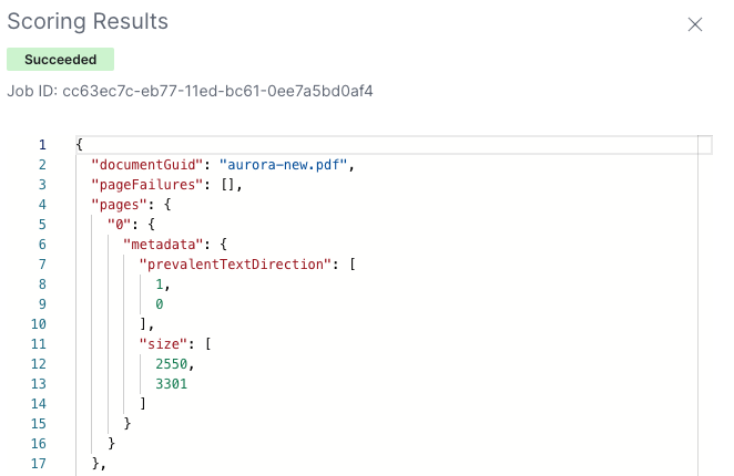 The JSON information for your scored document.