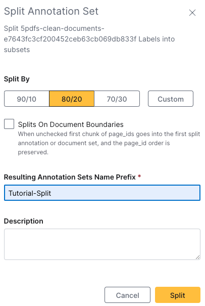 The split annotation sets panel.