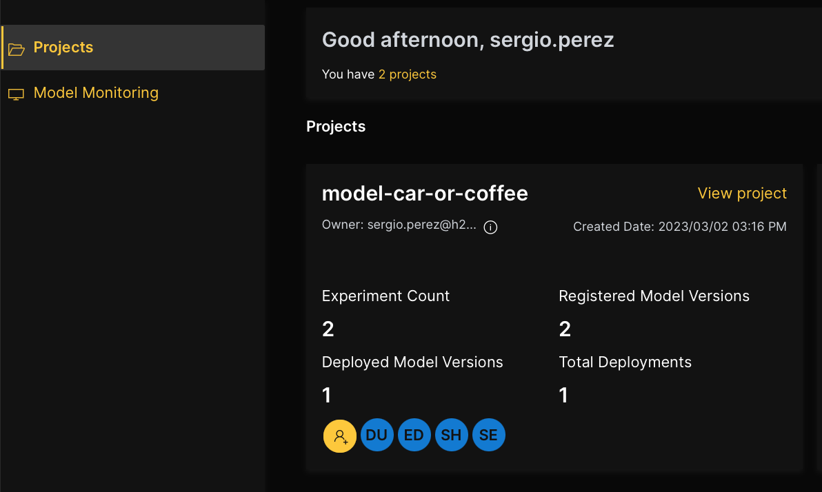 Navigating to the project that houses model car or coffee model