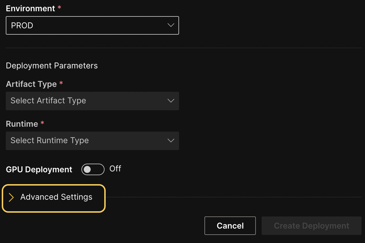 Access advanced deployment settings
