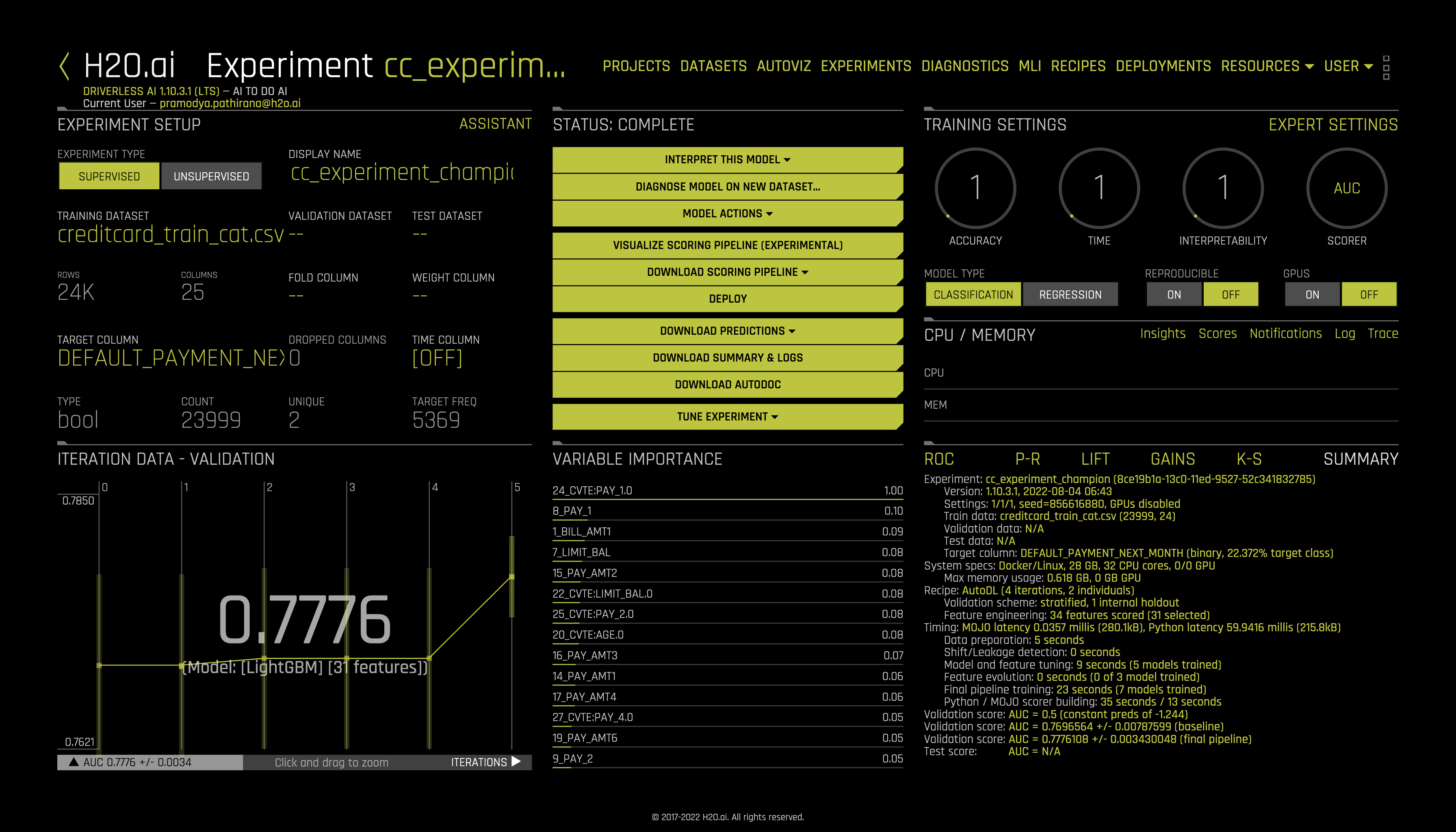 Champion/Challenger deployment experiment champion