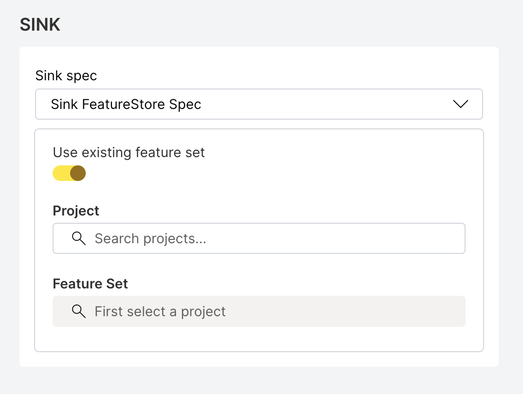 Feature Store sink spec - existing feature set