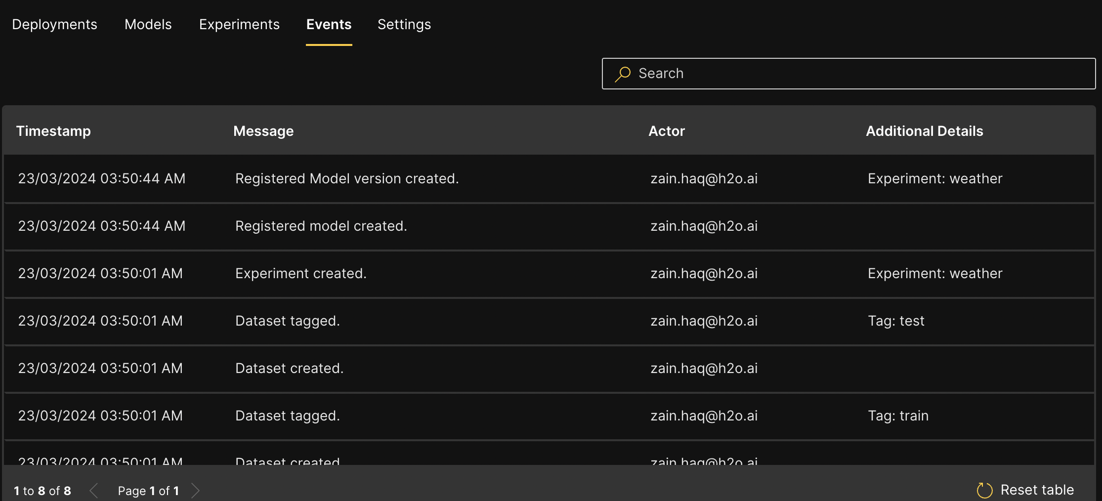 Events tab