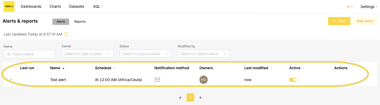 Save and enable alert