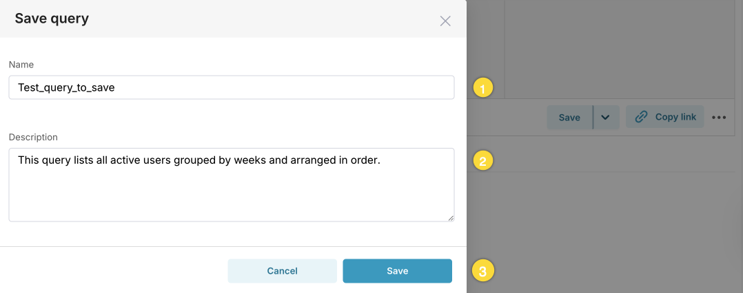 Save dataset dialog box