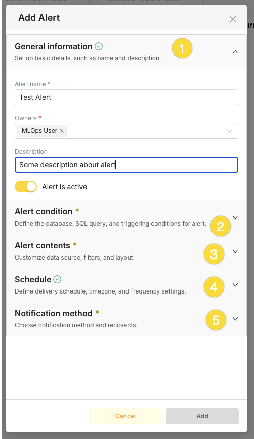 Superset Add Alert dialog