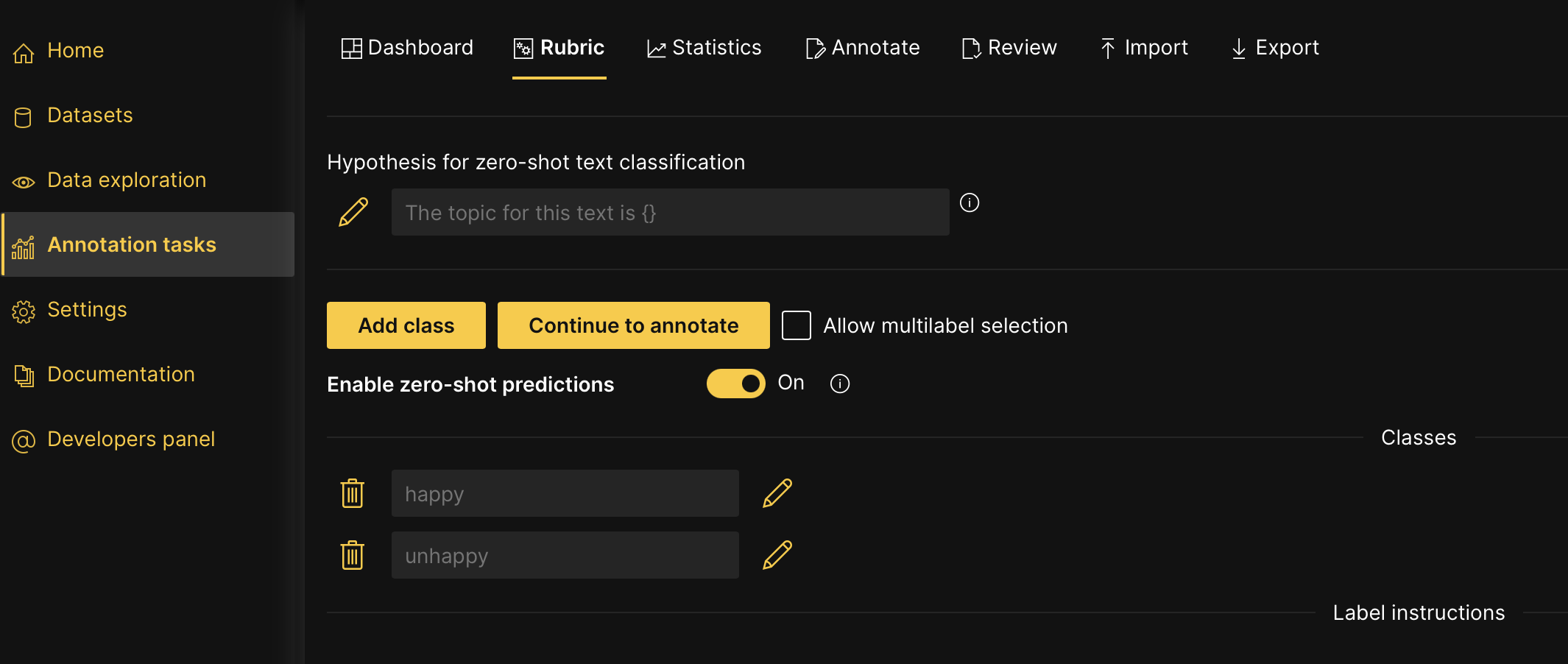 Text classification annotation task
