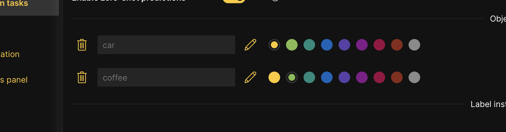 Annotation task rubric configuration of Car and Coffee classes