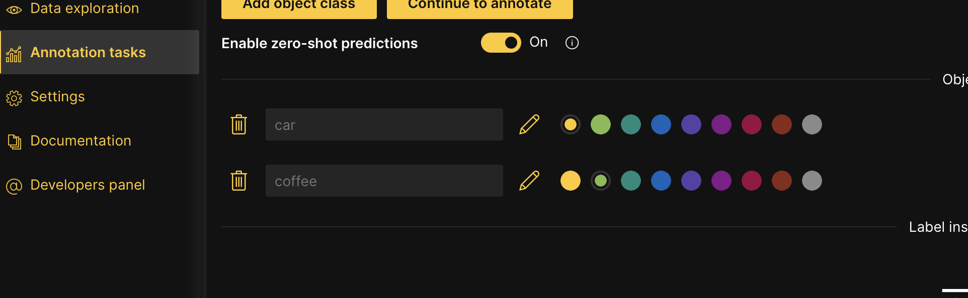 Annotation task rubric configuration of Car and Coffee classes