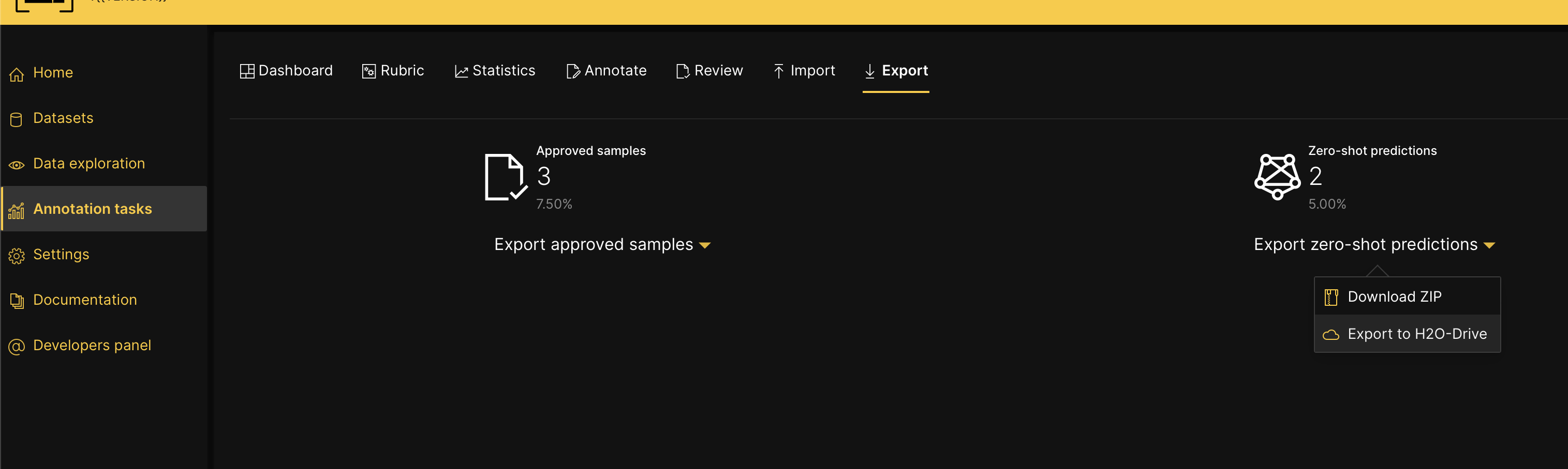 Export a dataset's zero-shot predictions to H2O Drive