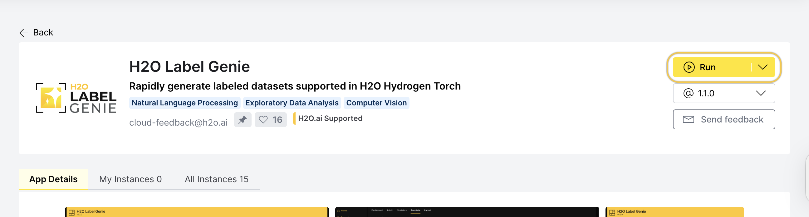 H2O Label Genie run instance