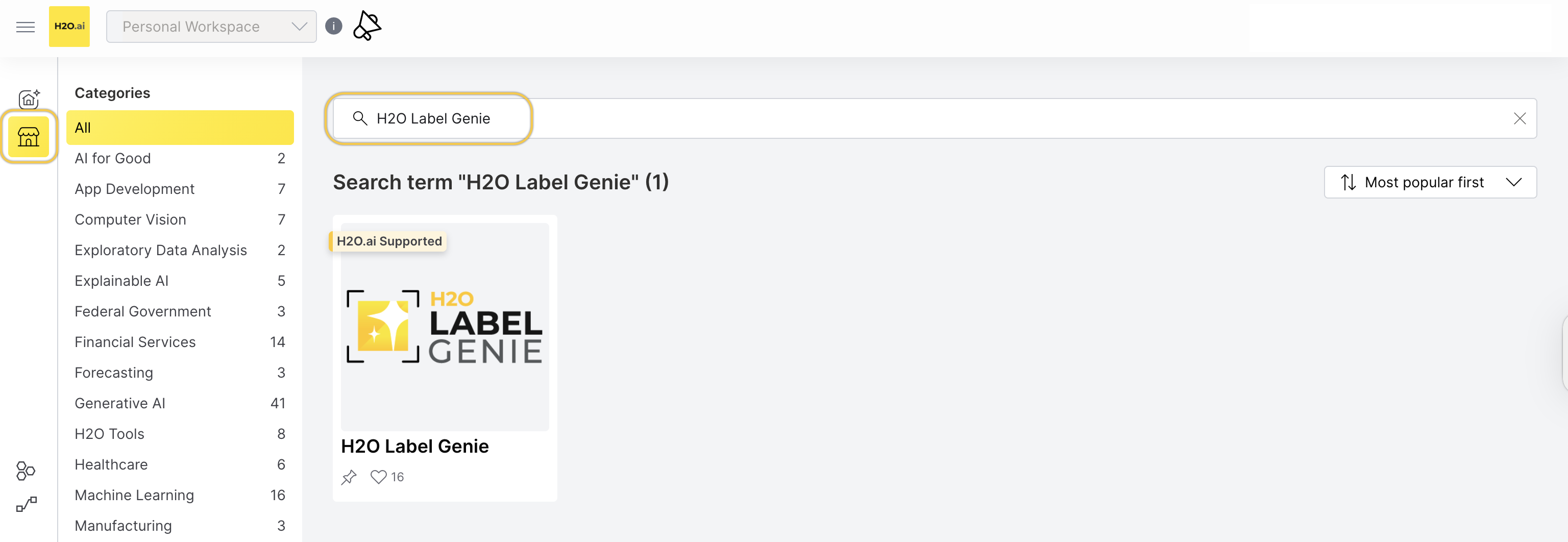 H2O Label Genie written in the search bar